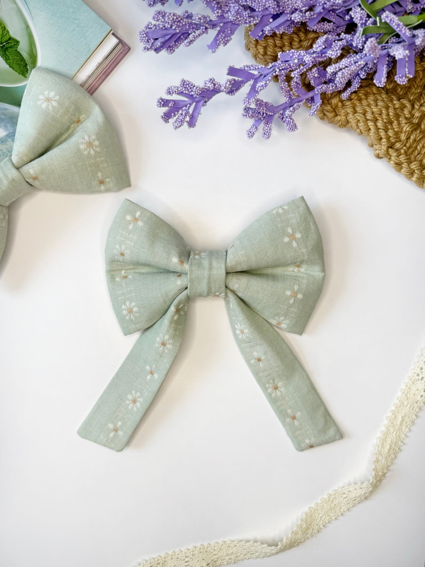 Mint Bloom Bow Tie
